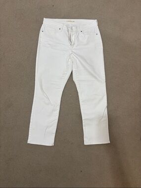 Levi's White Denim Jeans with Tan Leather Patch